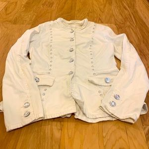 V Cristina Cream Jean Jacket with Decorative Buttons